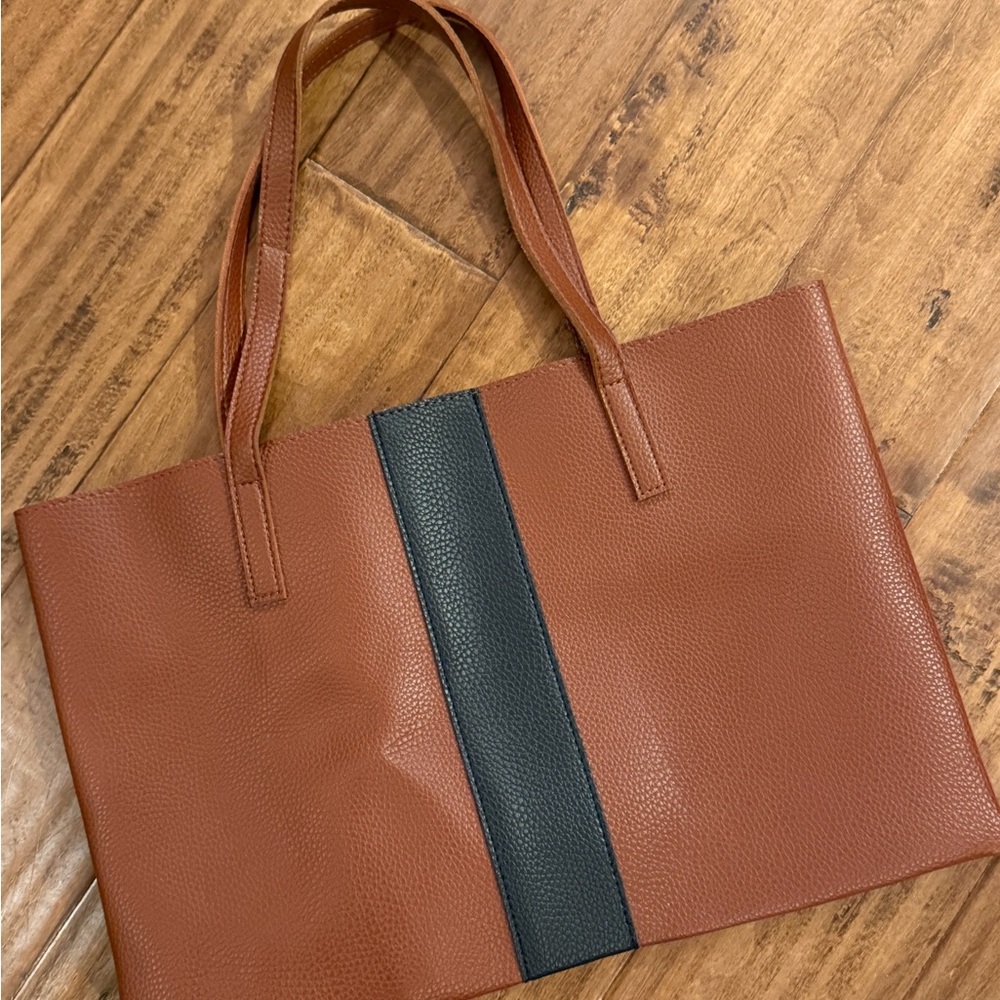 Vince Camuto Brown and Black Vegan Leather Tote Bag - Classic Two-Tone Carryall